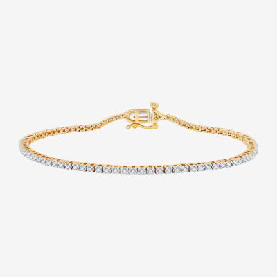 (G / Si1-Si2) Womens 1 CT. T.W. Lab Grown White Diamond 14K Gold Over Silver Sterling Silver 7.5 Inch Tennis Bracelet