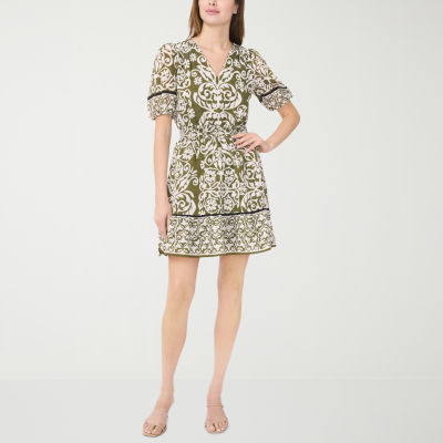 MSK Womens Short Sleeve Scroll Fit + Flare Dress Petite