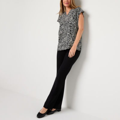 Liz Claiborne Tall Womens Split Crew Neck Short Sleeve Tunic Top