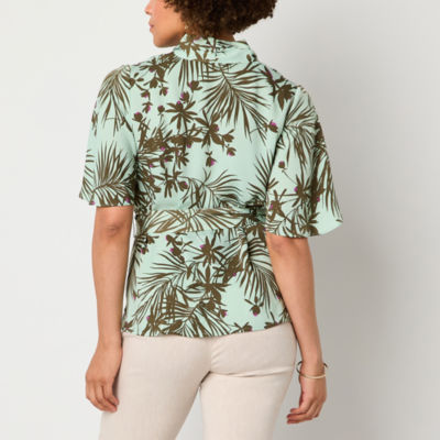 Liz Claiborne Tall Womens V Neck Short Sleeve Satin Blouse