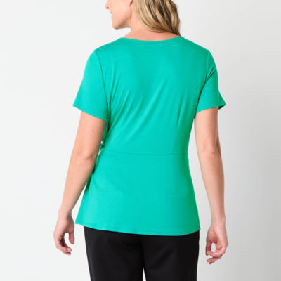 Liz Claiborne Womens Tall Round Neck Short Sleeve Blouse