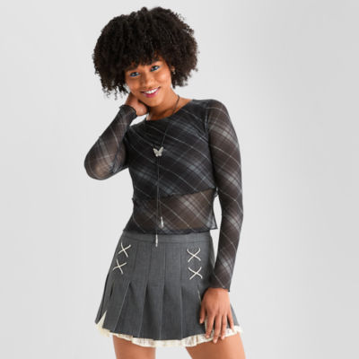 Joaquina for JCPenney Juniors Womens Mock Neck Long Sleeve Fitted Layered Top