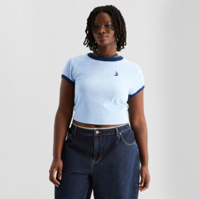 Joaquina for JCPenney Womens Crew Neck Short Sleeve Juniors Plus T-Shirt