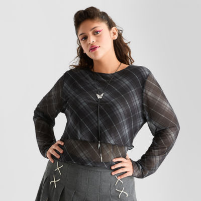 Joaquina for JCPenney Womens Mock Neck Long Sleeve Juniors Plus Blouse