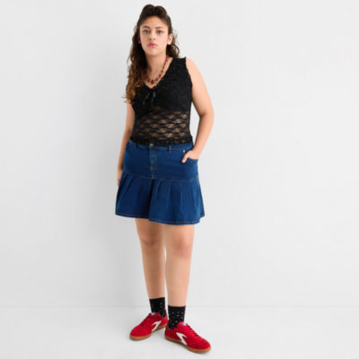 Joaquina for JCPenney Womens Juniors Plus Low Rise Pleated Skirt