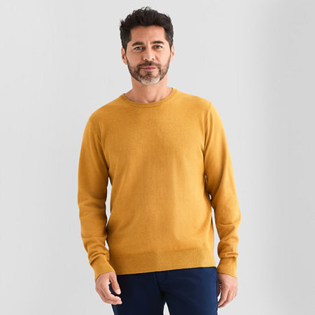 St. John's Bay Fine Gauge Mens Crew Neck Long Sleeve Pullover Sweater In Yellow