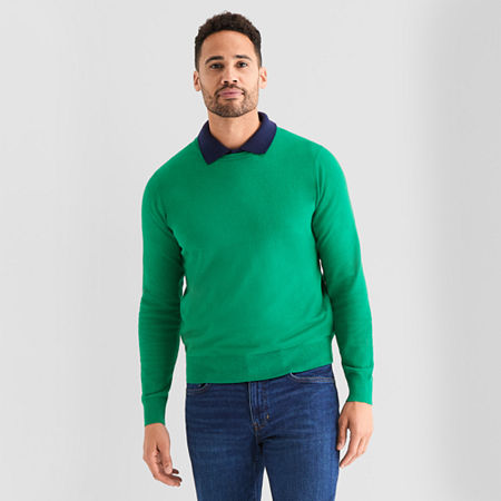 St. John's Bay Fine Gauge Mens Crew Neck Long Sleeve Pullover Sweater In Green