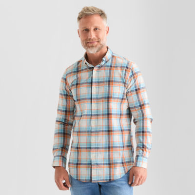 St. John's Bay Poplin Mens Long Sleeve Slim Fit Button-Down Shirt