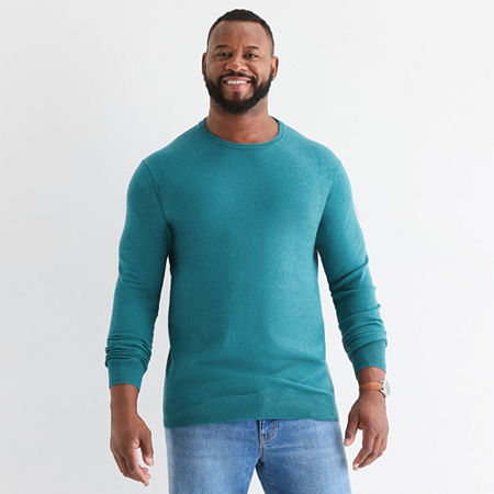 St. John's Bay Fine Gauge Big And Tall Mens Crew Neck Long Sleeve Pullover Sweater In Green