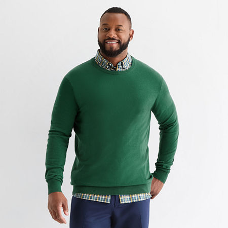St. John's Bay Fine Gauge Big And Tall Mens Crew Neck Long Sleeve Pullover Sweater In Green