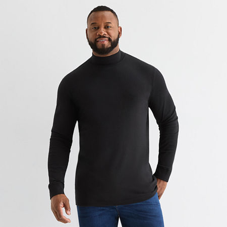 St. John's Bay Interlock Mens Long Sleeve Big and Tall Mock Neck Top, 3x-large Tall, Black