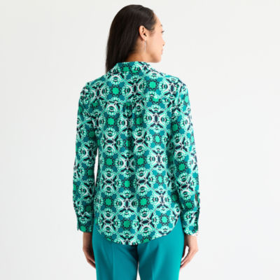 Liz Claiborne Womens Vent Long Sleeve Regular Fit Button-Down Shirt
