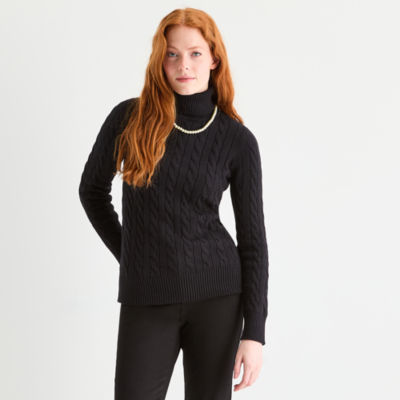 St. John's Bay Womens Turtleneck Long Sleeve Cable Knit Pullover Sweater