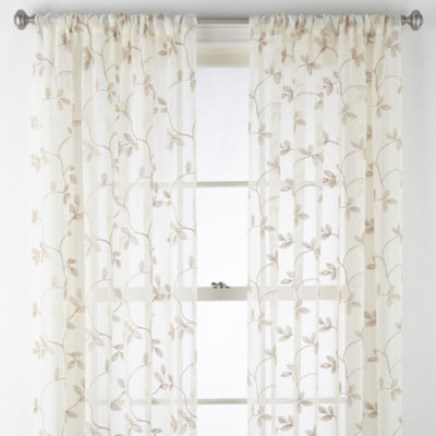 Regal Home Meadow Embroidered Sheer Rod Pocket Single Curtain Panel