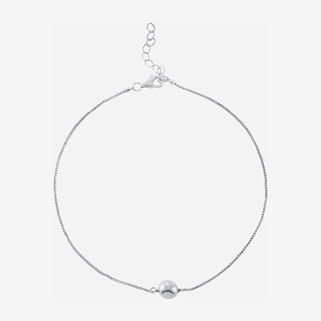 Silver Treasures Freshwater Pearl Womens Sterling Silver 9 Inch Semisolid Box Ankle Bracelet