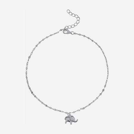 Silver Treasures Elephant Womens Sterling Silver Semisolid Ankle Bracelet