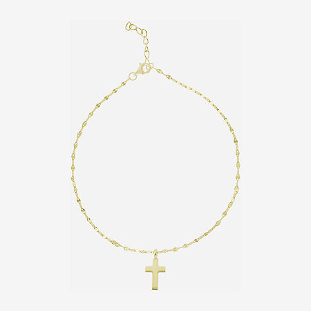Silver Treasures Womens 14K Gold Over Silver Semisolid Cross Ankle Bracelet