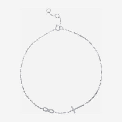 Silver Treasures Womens Sterling Silver Semisolid Rope Cross Infinity Ankle Bracelet