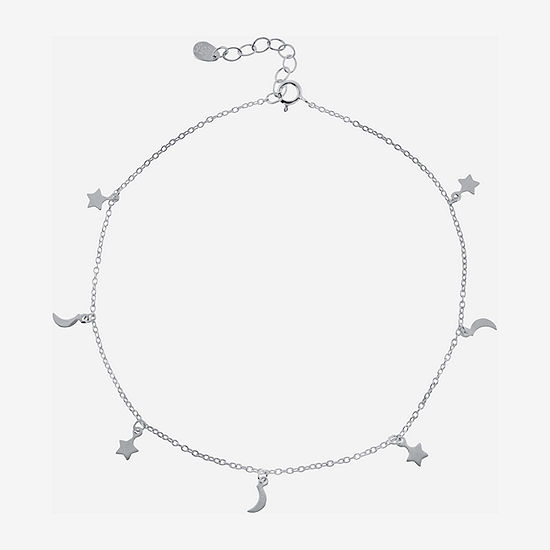 Silver Treasures Sterling Silver Cable Moon Star Ankle Bracelet