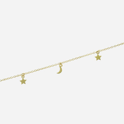 Silver Treasures Womens 14K Gold Over Silver 9 Inch Semisolid Cable Moon Star Ankle Bracelet