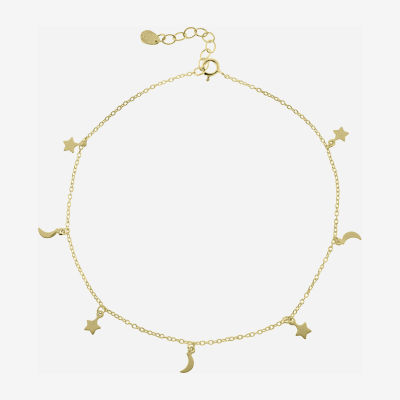 Silver Treasures Womens 14K Gold Over Silver 9 Inch Semisolid Cable Moon Star Ankle Bracelet