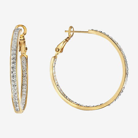 Sparkle Allure Womens Crystal 24k Gold Over Brass 35mm Hoop Earrings In Transparent
