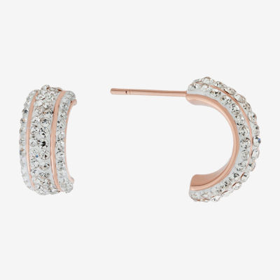 Sparkle Allure Huggie Crystal 24K Rose Gold Over Brass Hoop Earrings