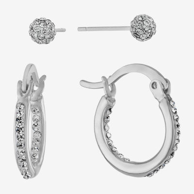 Sparkle Allure Stud & Huggie Hoop 2 Pair Crystal Earring Set