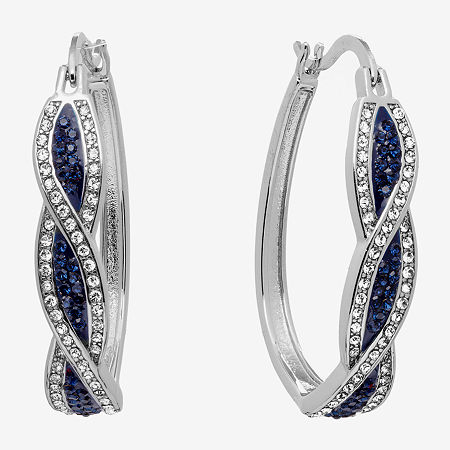Sparkle Allure Womens Blue Crystal 35mm Hoop Earrings, One Size