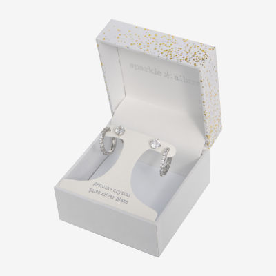 Sparkle Allure Stud & Huggie Hoop 2 Pair Crystal Earring Set
