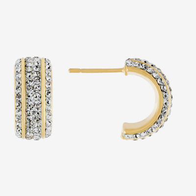 Sparkle Allure Huggie Crystal 24K Gold Over Brass Hoop Earrings