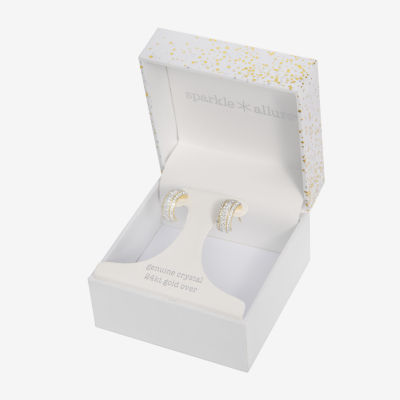 Sparkle Allure Huggie Crystal 24K Gold Over Brass Hoop Earrings