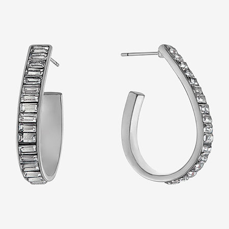 Sparkle Allure Womens Crystal 32mm Hoop Earrings In Silver