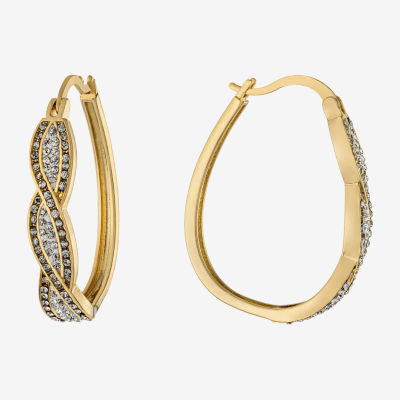 Sparkle Allure Twist Crystal 24K Gold Over Brass Hoop Earrings