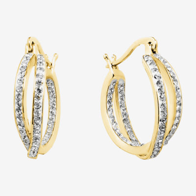 Sparkle Allure Twisted Double Crystal 24K Gold Over Brass Hoop Earrings