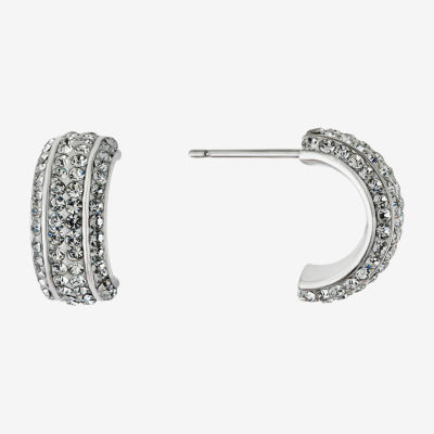 Sparkle Allure Half Huggie Crystal Pure Silver Over Brass Hoop Earrings