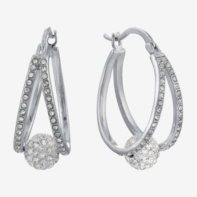 Sparkle Allure Double Crystal Pure Silver Over Brass Hoop Earrings