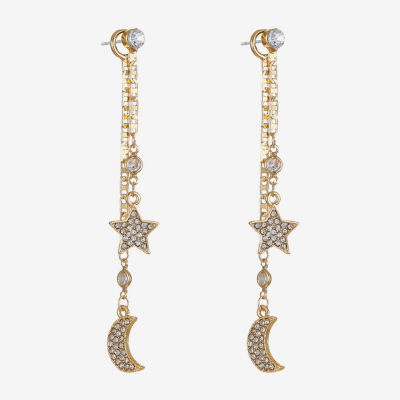 Bijoux Bar Gold Tone Glass Moon Star Drop Earrings