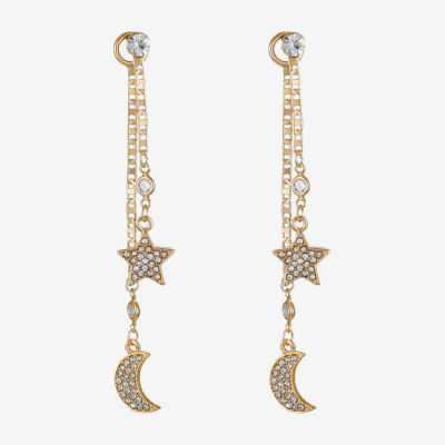 Bijoux Bar Gold Tone Glass Moon Star Drop Earrings