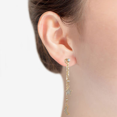 Bijoux Bar Gold Tone Glass Moon Star Drop Earrings