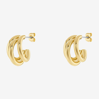 Silver Reflections Triple Row 14K Gold Over Brass Hoop Earrings