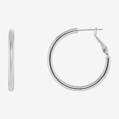 Silver Reflections Tube Womens 30mm Hoop Earrings