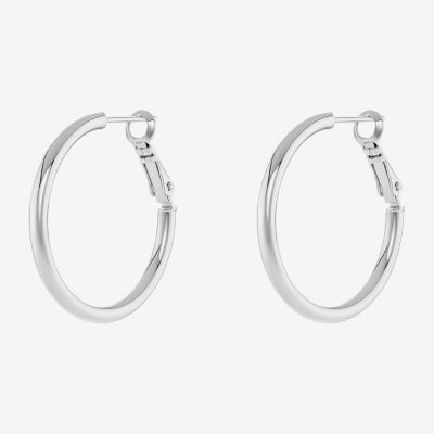 Silver Reflections Tube Womens 30mm Hoop Earrings