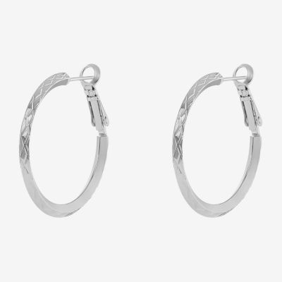 Silver Reflections Diamond Cut Womens 30mm Hoop Earrings