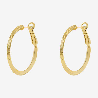 Silver Reflections Diamond Cut Womens 14K Gold Over Brass 30mm Hoop Earrings