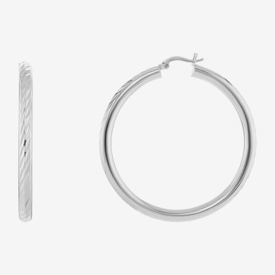 Silver Reflections Tube Diamond Cut Pure Silver Over Brass Hoop Earrings