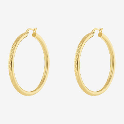 Silver Reflections Tube Diamond Cut 14K Gold Over Brass Hoop Earrings