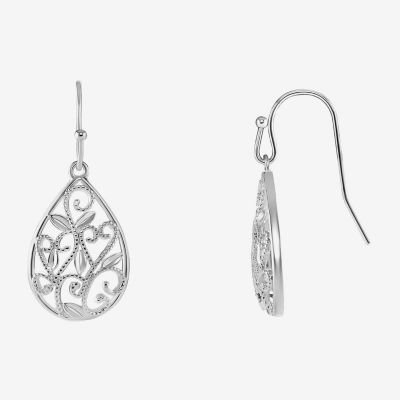 Silver Reflections Filigree Pure Silver Over Brass Drop Earrings