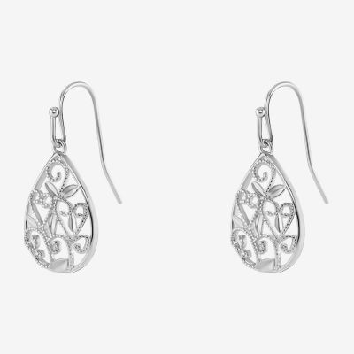 Silver Reflections Filigree Pure Silver Over Brass Drop Earrings