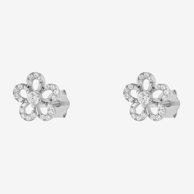 Silver Treasures Cubic Zirconia Sterling Silver 8mm Flower Stud Earrings